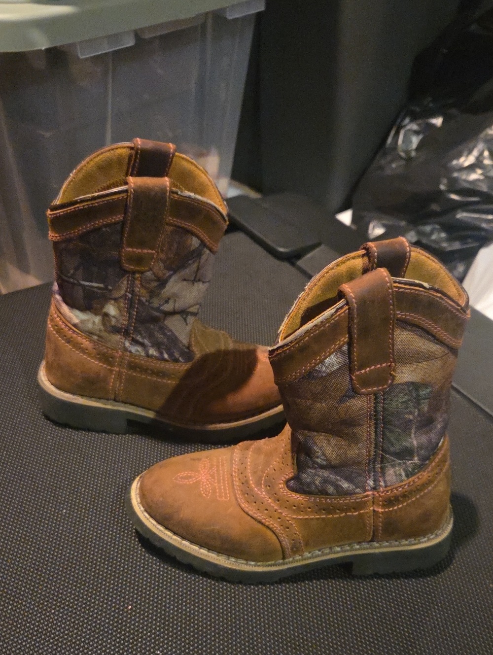 Itasca Brown Leather Kids Cowboy Boots with Camo Shaft